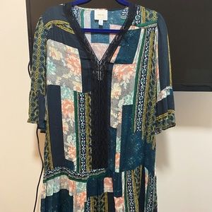 Anthropologie Green Dress with Black Slip